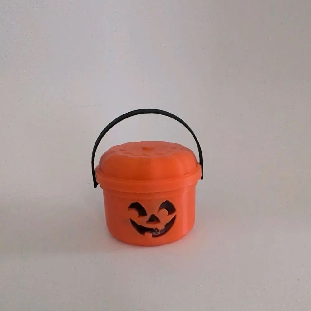 Boo Buckets - Orange Container with a Smiling Face Design Halloween Orange Bucket with Black Handle