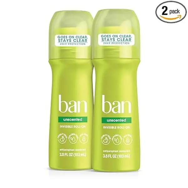 Ban Unscented Roll-On Antiperspirant Deodorant, 3.5 oz (2-Pack Value) | 24H Underarm Sweat & Odor Defense | Clear Invisible Protection, Zero White Residue for Sensitive Skin