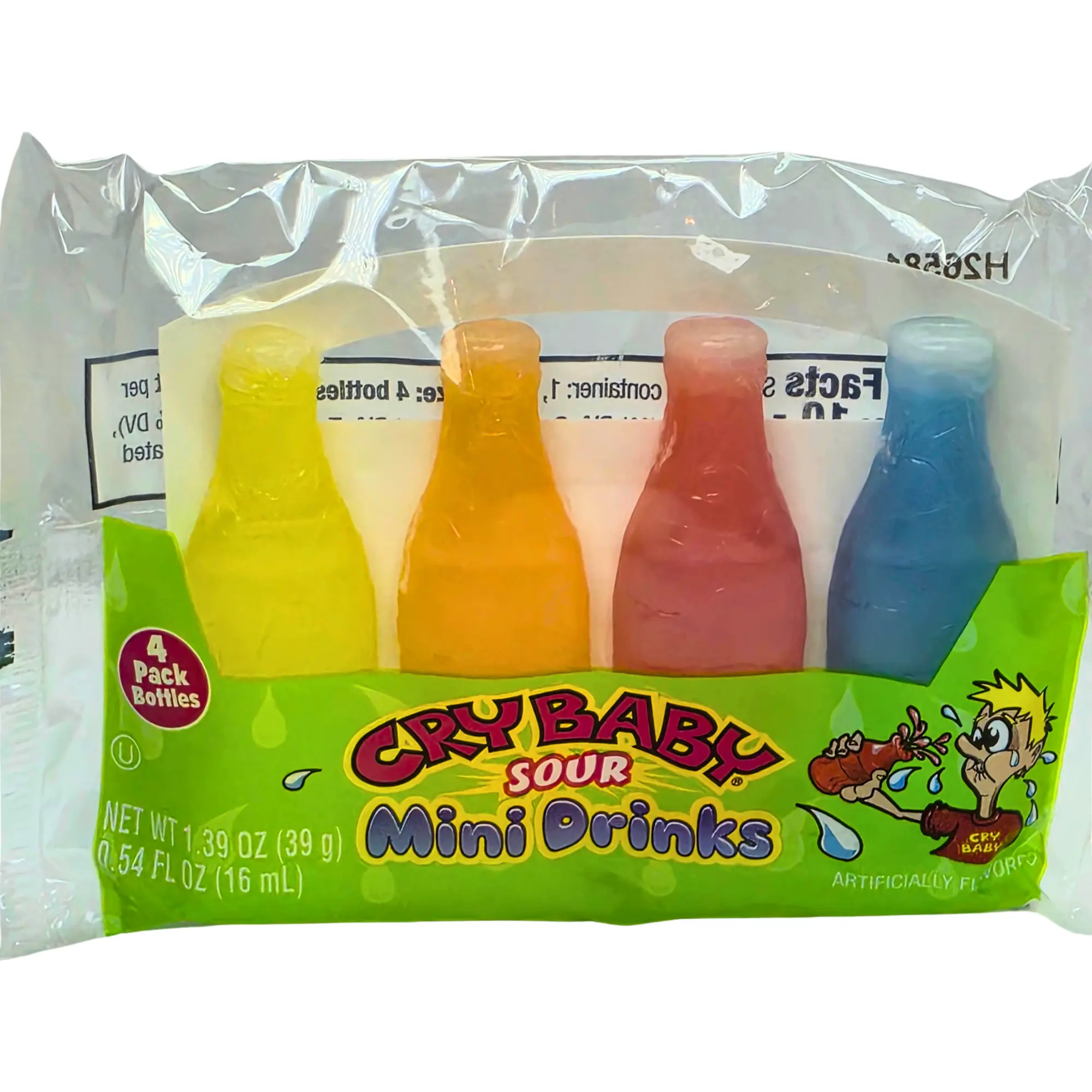 Cry Baby Sour Fruit Wax Bottle Candies, 4-Pack Nostalgic Retro Snacks, Cholesterol-Free Treats