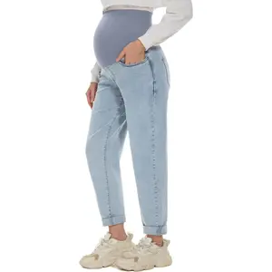 Women's Maternity Boyfriend Jeans Over Belly Stretch Comfy Loose Casual Denim Pants with Pockets for Everyday Wear