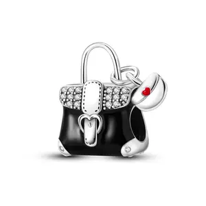 MULA 925 silver plated handbag pendant | Luxury purse pendant with zircon and enamel | Women's fashion jewelry | Suitable for Pandora bracelets and necklaces | Elegant gift for fashion lovers