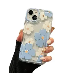 A Transparent Blue And White Daisy Flower  Phone Case Designed to Protect Iphone 17, 16, 16 Pro, 16 Plus, 11, 11 Pro Max, 12, 12 Pro Max, 13,14, 14 Plus, 14 Pro Max, 15, 15 Plus