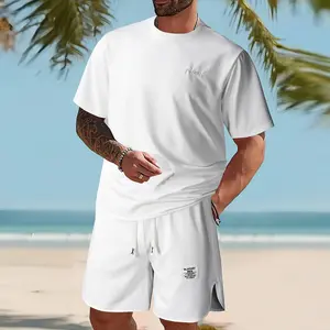 Men's casual short-sleeved T-shirt shorts set, short-sleeved + shorts casual sportswear, summer clothing, with drawstring shorts and pockets, casual and comfortable