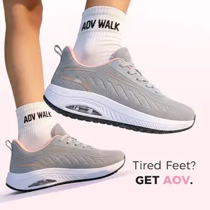 AOV Women’s Fashion Comfort Long Walking Shoes Rocker Sole Arch Support Breathable Knit All-Day Anti-Fatigue Cushioning for 10000 Steps