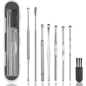 8 Pcs Ear Wax Removal Kit,Professional Double-Headed Ear Pick Earwax Removal Tools,316L Stainless Steel Ear Cleaner Curette with Cleaning Brush and Storage Box,Suit for Kid Adult(Silver)