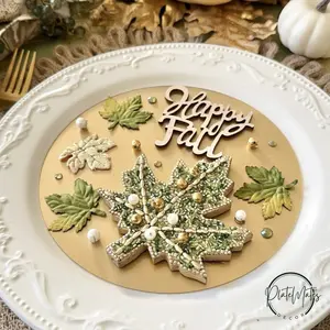 Happy Fall - Thanksgiving Tablescape -Green/Gold- Plate Mates Decor