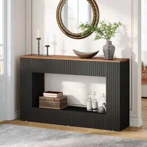 55 Inch Modern Wood Console Table, Narrow Long Entryway Sofa Table with Storage, Multipurpose Behind Couch Accent Table, Black Minimalist Furniture for Living Room, Foyer, Hallway Home Decor