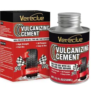 Clear Chemical Vulcanizing Cement Tire Repair Glue, All Purpose Heavy Duty Rubber Cement Tire Patch Kit with Brush Top Can for Car Motorcycle Bike, 8.5Oz