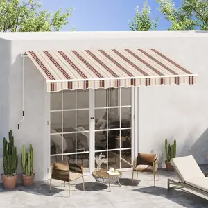 10' x 8' Retractable Awning Patio Awnings Sunshade Shelter with Manual Crank Handle UV & Water-Resistant Fabric Aluminum Frame for Deck Balcony Yard Red & Beige