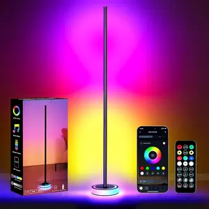 59" Smart LED Corner Floor Lamp, RGBICW Color Changing Ambient Lighting, App Control Music Sync Mood Light, Modern Dimmable Room Decor for Bedroom, Living Room, Gaming Setup, Black