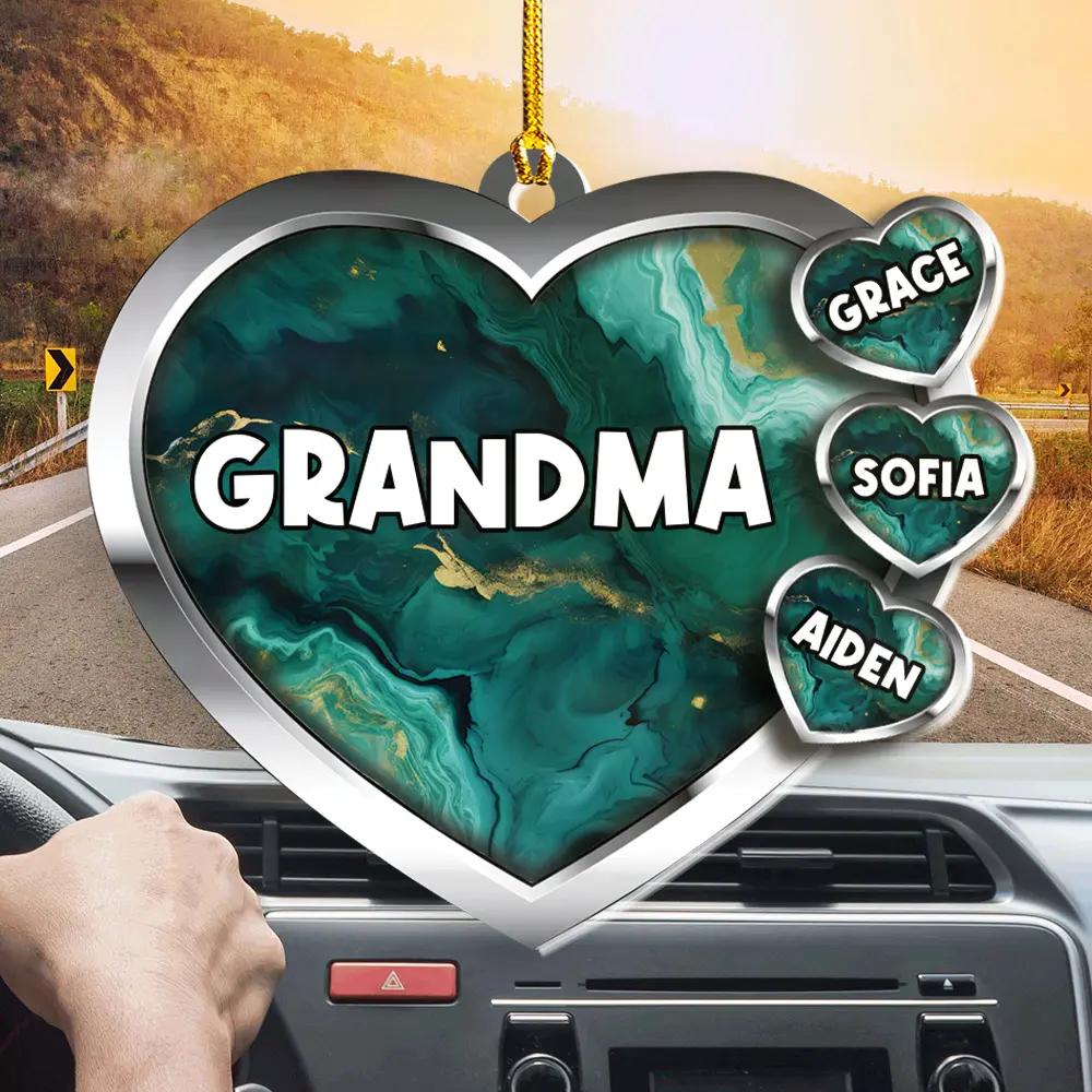 Petthouse Personalized Rear View Mirror Accessory, Custom Name, Grandma Mom Title Lovely Heart, Car Mirror Ornament