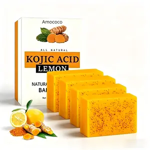 4pcs Lemon Turmeric KojicAcid Soap, Turmeric & Kojic Acid Brightening Soap, DarkSpot Remover, Kojic Acid Soap, Soap Body CareBody Wash Lemon Flawless Comfort