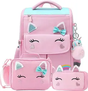 3 cute backpack with lunch bag, Unicorn Backpack, Vacation Travel Ladies Backpack, College Backpack, Gift Backpack - Pink