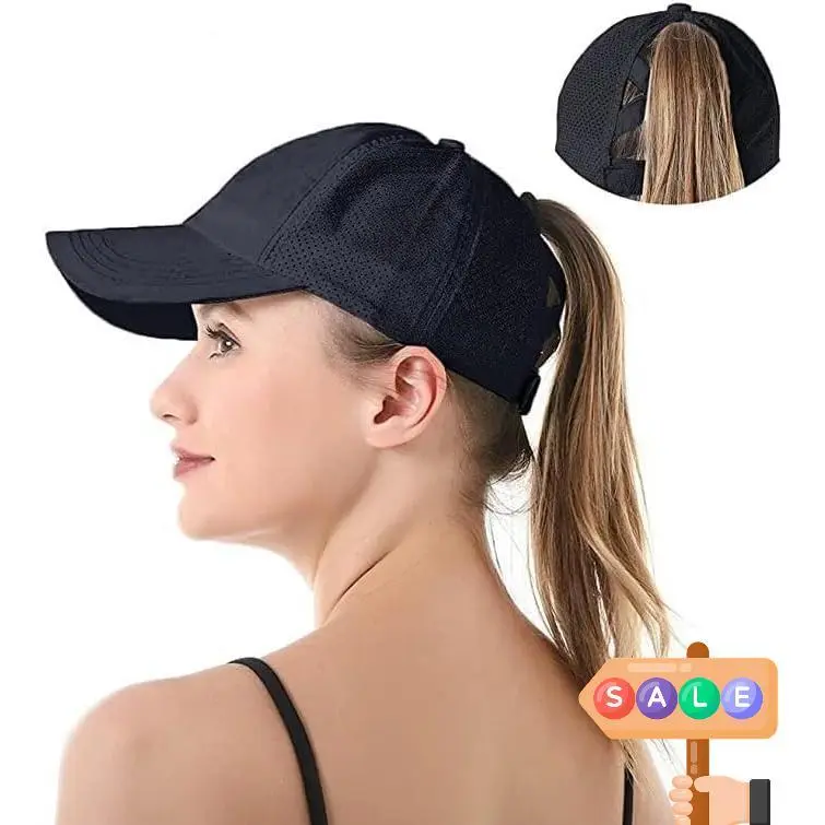 Adjustable High Messy Bun Ponycap - Quick Drying Mesh Baseball Hat for Women with Criss Cross Ponytail Design - Perfect for Active Lifestyle