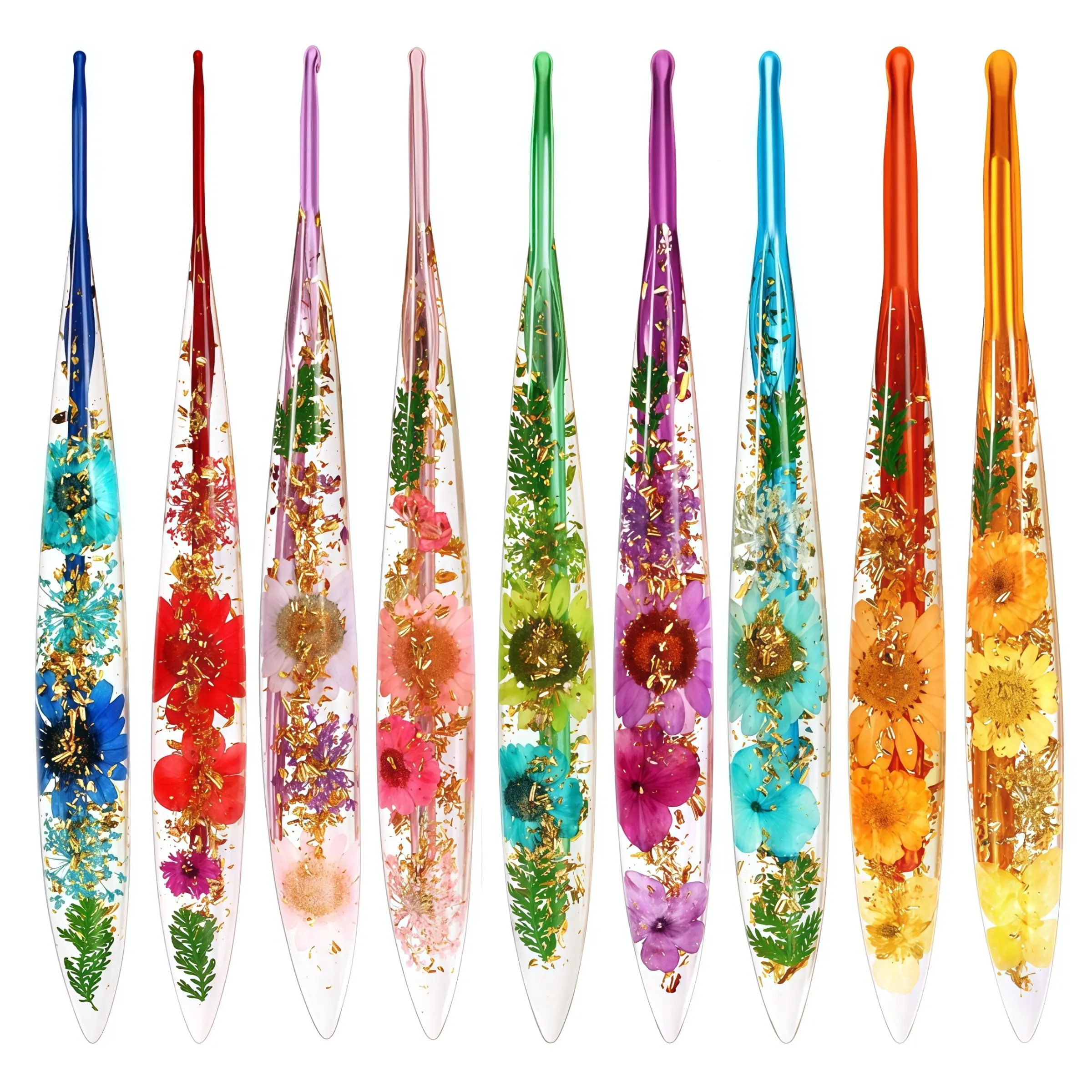 9pcs Ergonomic Crochet Hooks Set, Crochet Set Kit, with Color-Coded Floral Patterns - 2.5mm-6mm Size Range, Durable Metal Crochet Hooks for Beginners & Advanced Crafters, Ideal For Blankets, Hats, Scarves, Crochet Items, Crocheting Supplies