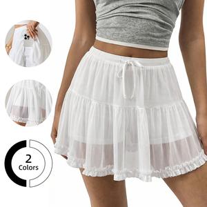 Chicovar Women's High Waist Skirt with Shorts, Mesh See-Through, Side Pockets, Ruffle Hem, Casual Flowy Skort Mini Tiered Short Skort, Athletic, Cycling Shorts, Holidays