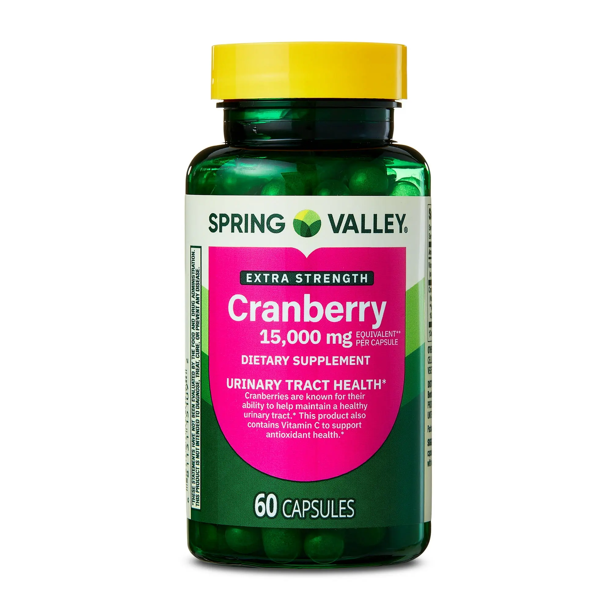 Spring Valley Extra Strength Cranberry Dietary Supplement 15,000mg 60 Capsules for Urinary Tract Health Edible Vitamin C