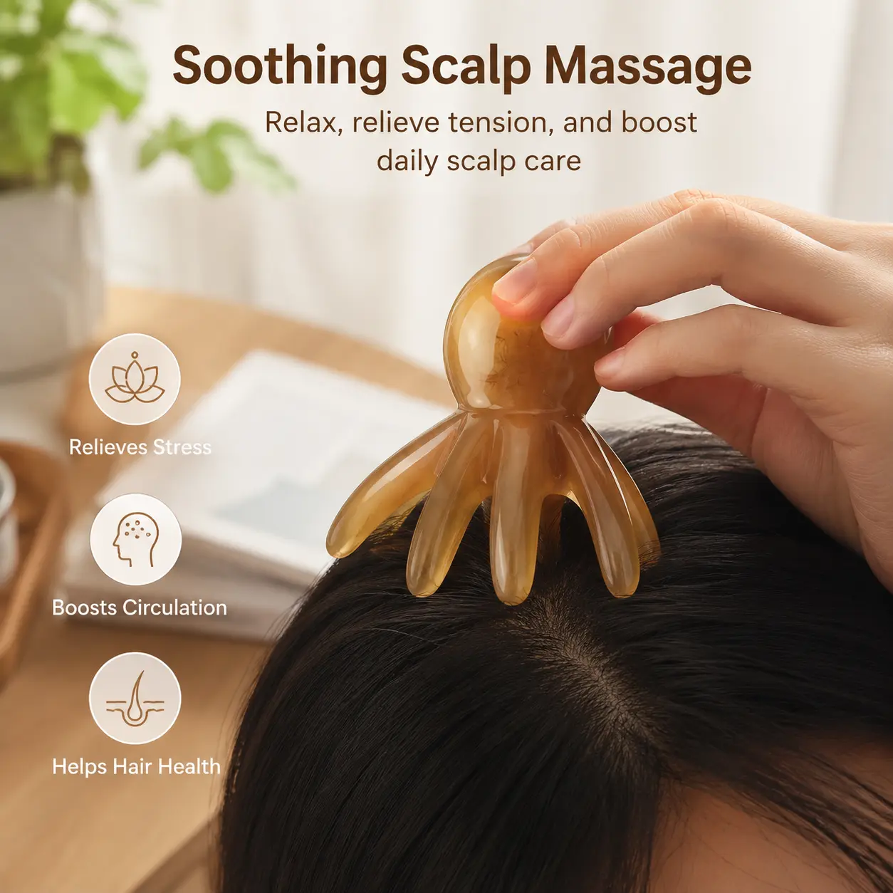1 Count, Octopus Shaped Resin Massage Comb, 8 Rounded Smooth Teeth Design for Daily Head Scalp, Acupoint and Limb Massage
