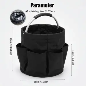 Foldable Storage Basket, 1 Count Multi-Functional Garden Tool Tote with 6 Pockets, Portable Organizer Bag with Rounded Handle for Home, Office, Dormitory and Outdoor Use, Poolside Storage Baskets