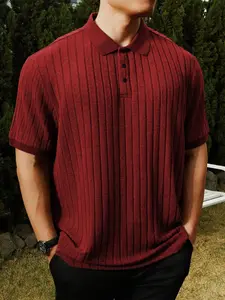 Men's Vintage Style Loose Fit Collared Shirt, Textured Long Sleeve Golf Top, Spring & Fall Wear, Available in Plus Sizes