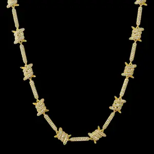 Men's Hip Hop Style Gold / Silver Plated Iced CZ Barbed Wire Design 18" 20" 24" Chain Necklace Jewelry