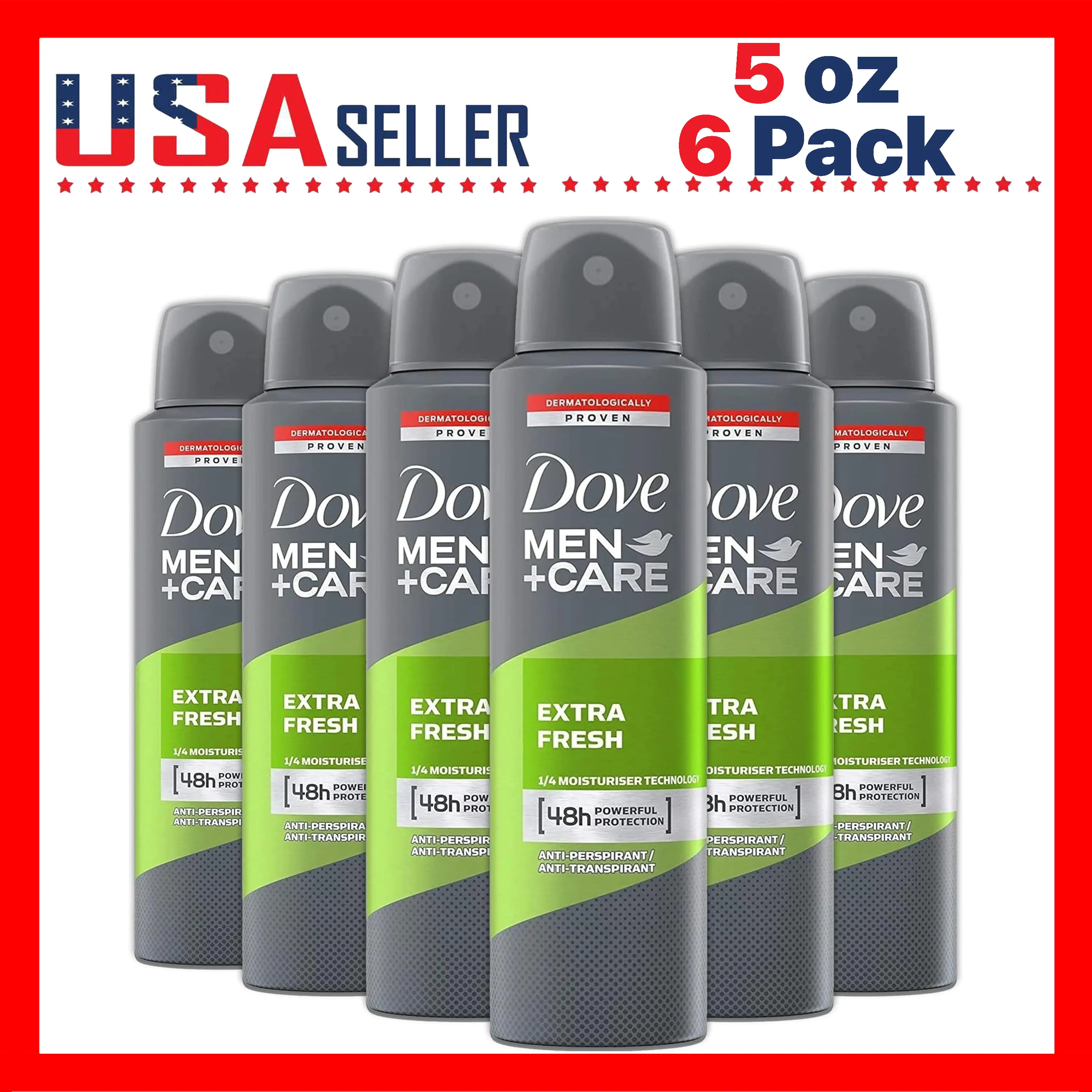 Dove Men+Care Extra Fresh Deodorant Spray 150ml / 5oz x [6 Pack] – 48H Long-Lasting Fresh Scent, Quick-Dry Lightweight Body Spray for Men, Moisturizing Formula for Soft Smooth Underarms, Clean Comfort Daily Care, Travel Friendly