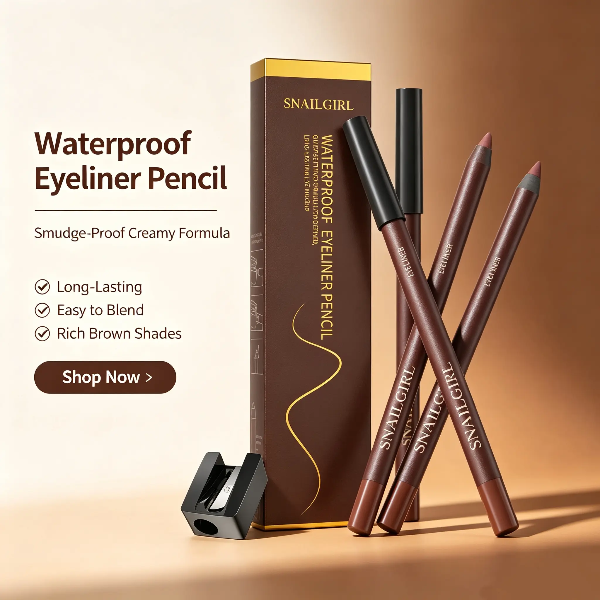 【SNAILGIRL】  Cream Stick liquid permanent Eyeliner Pencil, Waterproof Gentle Black Gel, Winged Look,  Built-In Sharpener, Smudge-Proof Long-Lasting Smooth All-Day Wear, Natural-Friendly, New Year Gift for Daily persona professional Beauty