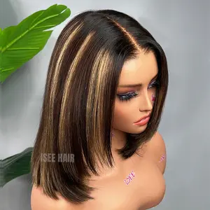 ISEE HAIR 9x6 T Part Lace Front Glueless Wear Go Wig Summer Trend Brown Blonde Highlight Bob Yaki Straight Pre-Cut Lace & Pre-Bleached Knots & Pre-Plucked Hairline Ready To Wear Human Hair Wigs For Women Vacation Hair#Summervibes#ISEECrochetNewArrivals