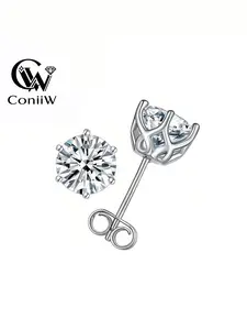 A pair of 0.5 carat / 1 carat / 2 carat / 3 carat moissanite beaded six-prong earrings for both men and women. Made of S925 silver, suitable for daily wear, for dates, parties, as gifts for banquets, birthdays, Valentine's Day, Christmas
