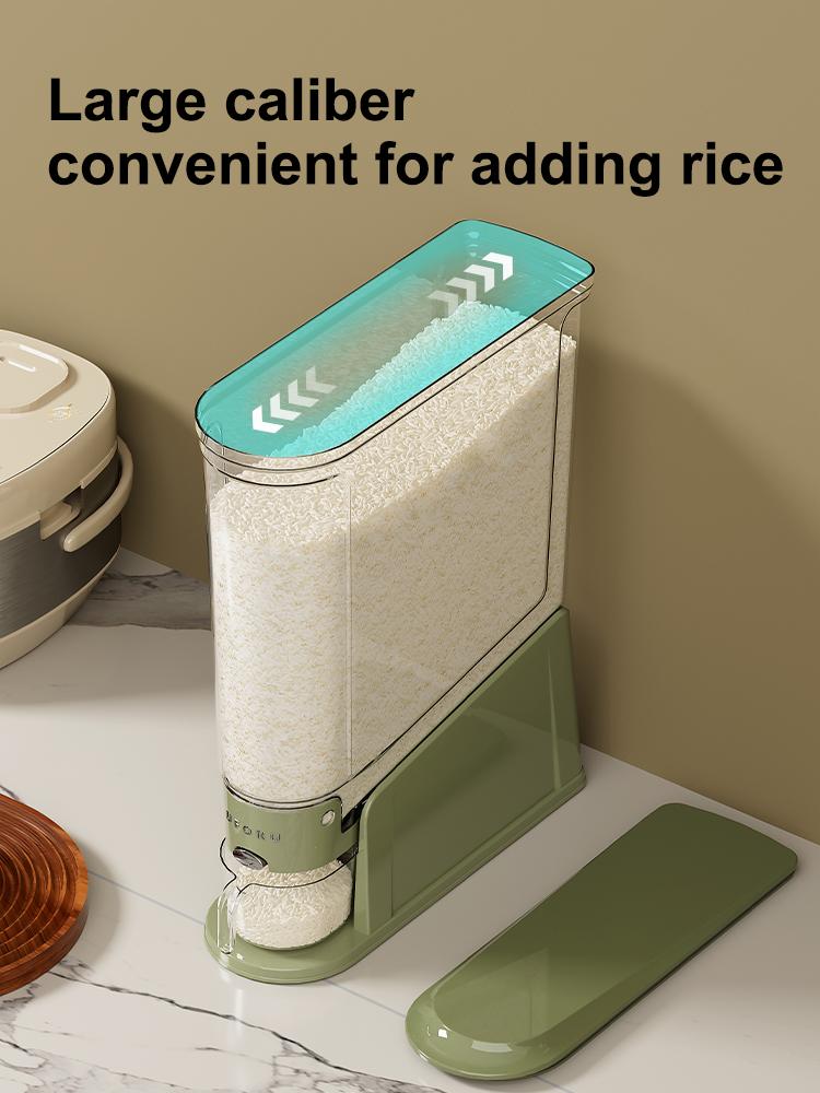 UFORU Rice Dispenser 22lb, Slim Rice Storage Container for Small Spaces, BPA-Free Clear Dry Food Dispenser Sealed Moisture-Proof, Utensils Airtight,Grains & Cereals Storage Bucket for Kitchen Pantry Home Use, Cream Color