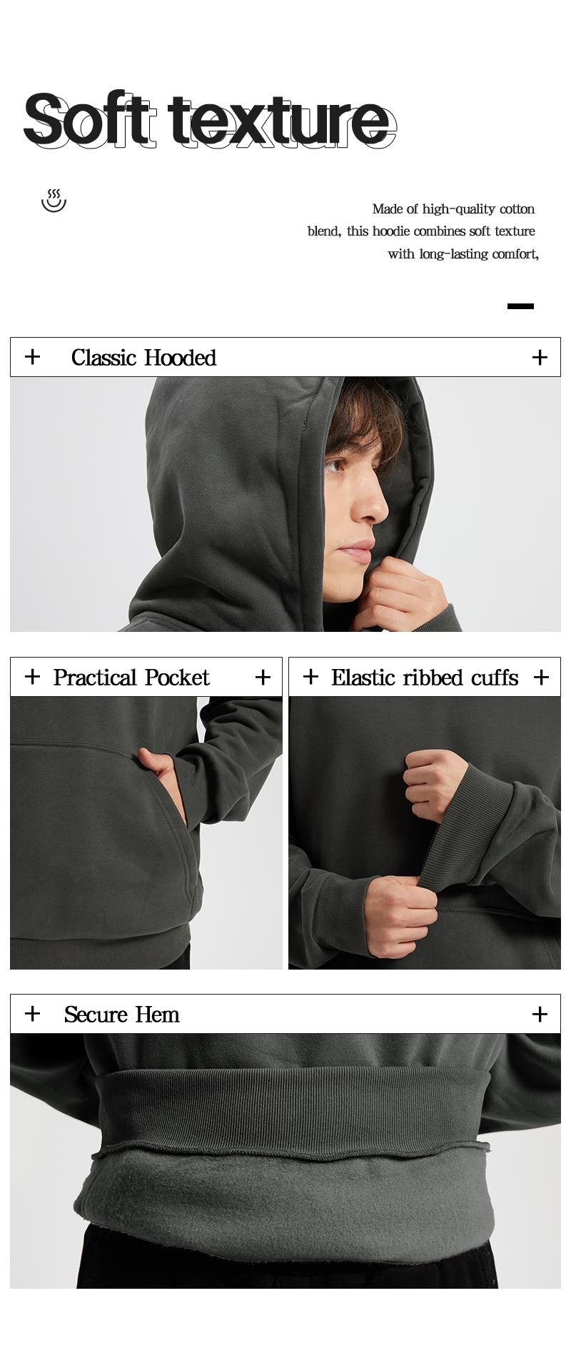 Men's Hoodie Cotton Blend Long Sleeve Pullover Regular Fit Soft Breathable Durable Everyday Comfort Machine Washable Casual Outdoor Urban Street Wear