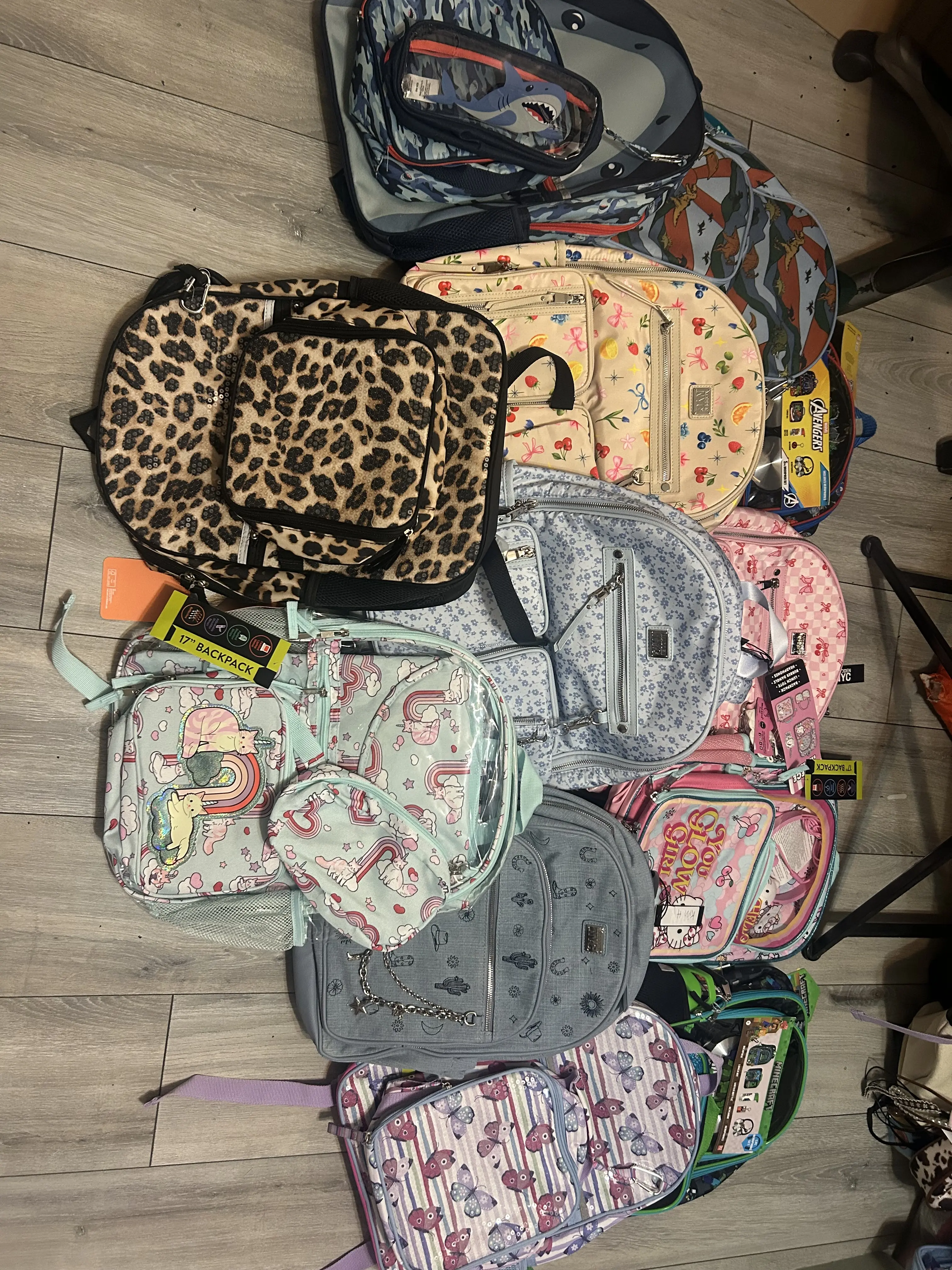multiple different pattern backpacks