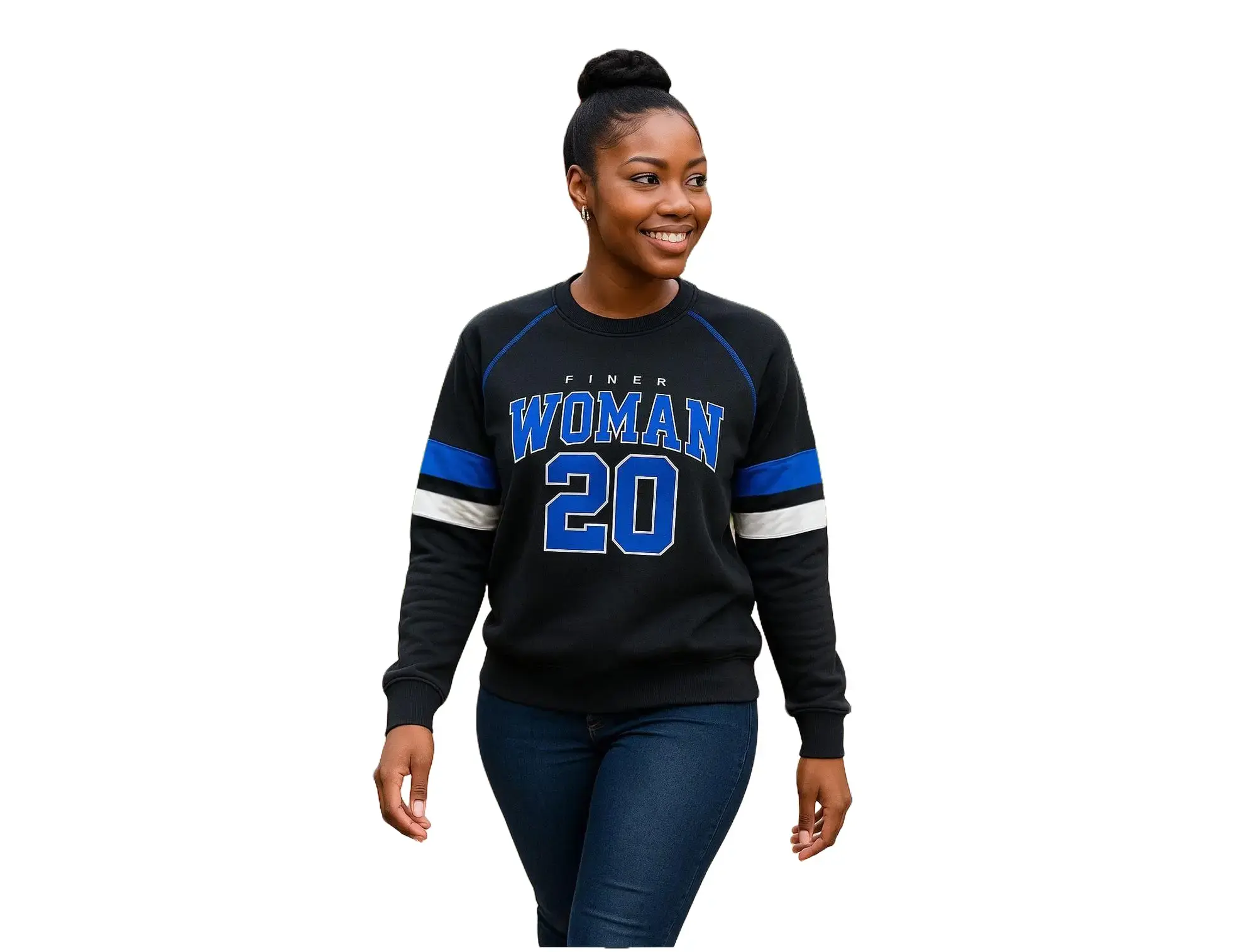 Zeta Phi Beta Finer Womanhood Edition Sweatshirt Black Cotton Fleece Crewneck with Royal Blue & White Accents for Winter Wear