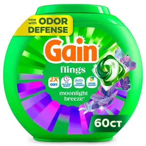 Flings Oxi Boost and Febreeze 3 in 1 HE Moonlight Breeze Scent Laundry Detergent Pods (60-Count)