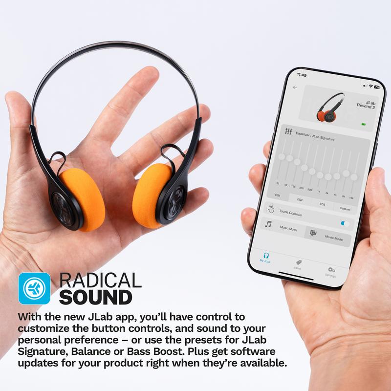 JLab Rewind2 Wireless Retro 80s+90s Bluetooth Headphones with 20+ Hours Playtime Custom Sound Music Controls Microphone Rechargeable Lightweight Design - Electronic