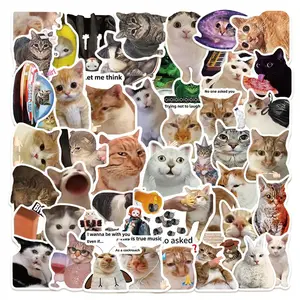 Cat Pattern Sticker, 50pcs/set Cute Animal Expression Sticker, Decorative Sticker for Scrapbook, Diary, Notebook, Water Bottle, Car, Automobile decals