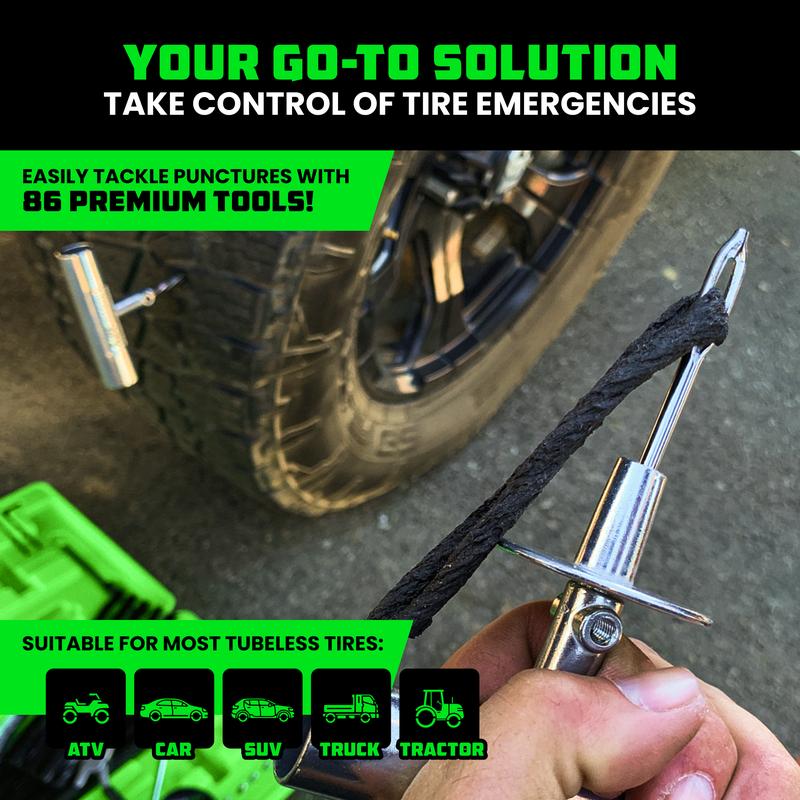 Rhino USA Tire Repair Kit (86-Piece) Professional Heavy Duty Tire Plug Kit to Fix Punctures & Patch Flats with Ease - Ultimate Tubeless Tire Repair Tools for Car, Motorcycle, ATV, UTV, RV and Trailer