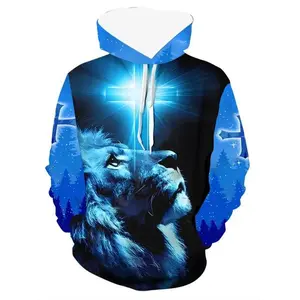 Men's Hooded Sweatshirt, Casual Graphic Design, Fall Winter Streetwear, Lion Print, Fitted Medium Fabric, All Seasons