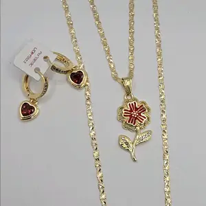 beautiful set rose chain heart earrings multi-stones gold-plated 18"inches 24"inches available