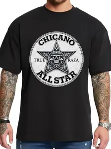 Chicano True Raza All Star Skull T-Shirt - Tee Shirts T-Shirt Hoodie Sweatshirt Oversized Outfits Casual, Chicanos Clothing, Cholo Clothes Mexican Style, Fashion, Gift For Men and Women, Full Size, Outdoor, Lowrider, StreetStyle, Top, Unisex Womenswear