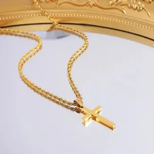 New Stainless Steel Cross Pendant Necklace for Men Women Minimalist Gold Color Jewelry Male Female Necklaces Chokers Gifts 2024