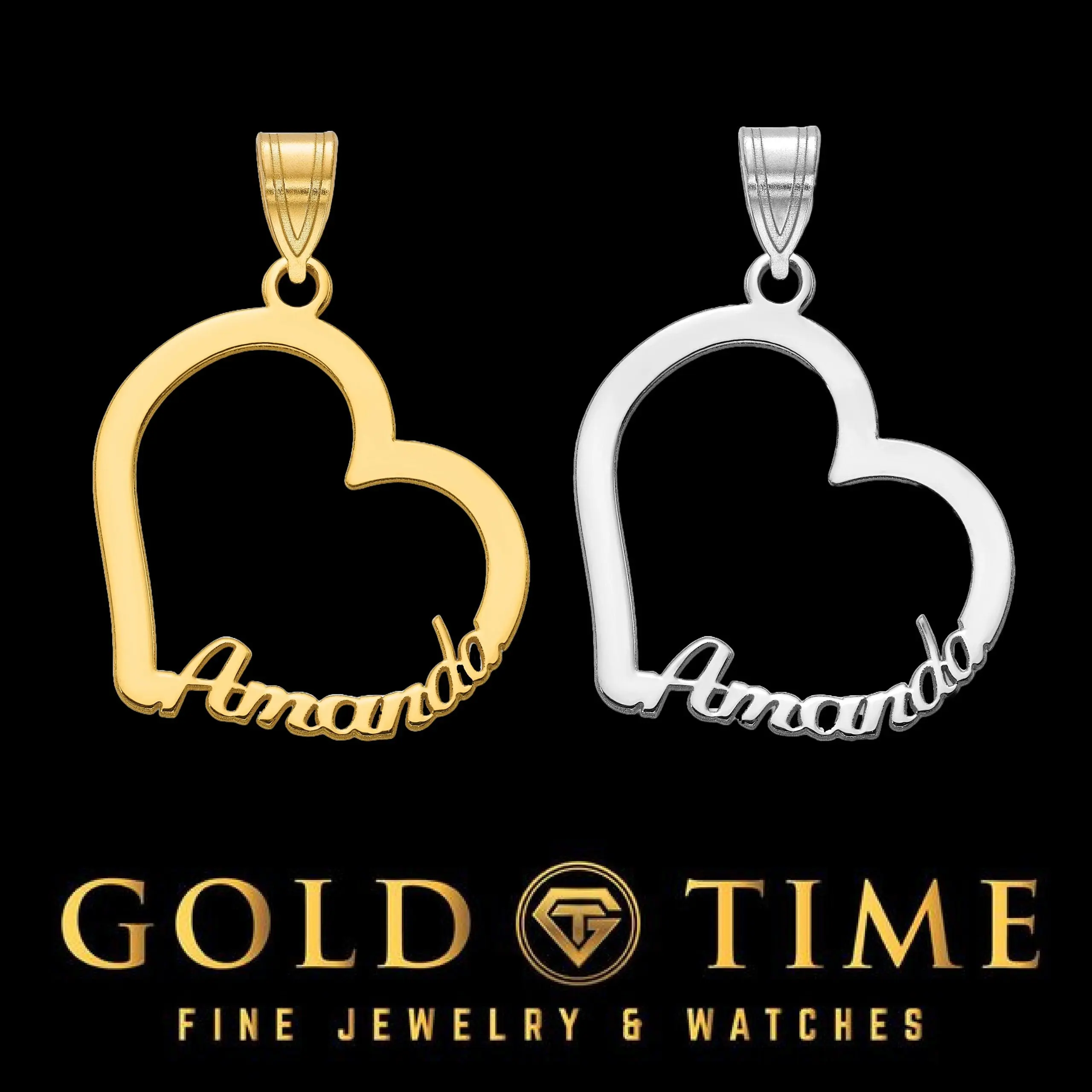Personalized Heart Name Pendant - Sterling Silver, 10 Karat Gold, 14 Karat Gold - Birthday, Anniversary, Wedding Gift for Casual Use with Gift Box