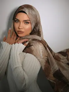 Women's Fashion Geometric Tie-Dye Hijab Scarf, Trendy Printed Headscarf, Muslim Daily Wear Turban, Breathable Beach Long Shawl