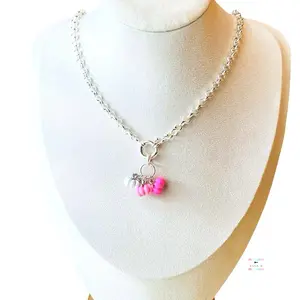 The Tiny Pink Pumpkin Patch Charm Necklace /  Silver Rolo Chain Pink Pumpkin Patch Necklace / Silver Sailor Ring Pink Pumpkin Pumpkin Patch Charm Necklace / Fall Charm Necklace