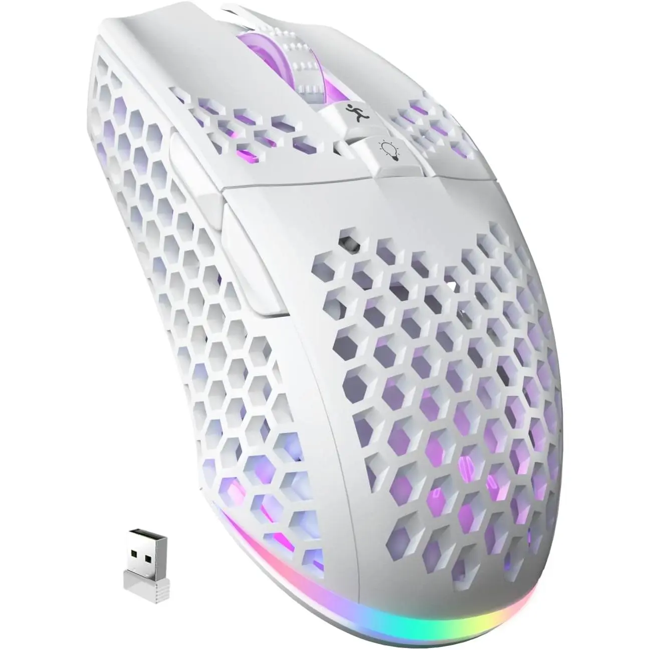 SM600 White  Gaming ,Tri-Modes BT5.1/Type-C Wired/2.4G   with 2 Side Buttons, Programmable Macro Gamer  with RGB Light for Laptop/PC/