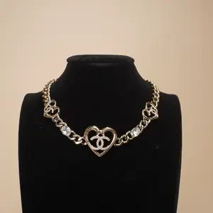 Pre-owned CHANEL Tone Crystal CC Heart Choker In Silver