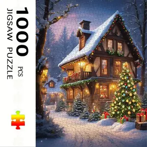 1000 Piece Christmas Cozy Cabin Puzzle, Large Adult Family Interactive Toy, DIY Home Decor Brain Challenge, Holiday Scene, Mixed Colors