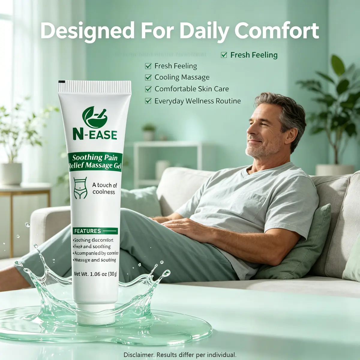 Men's Body Care Massage Gel with Hydrating & Soothing Formula, Fast-Absorbing Cooling Gel for Daily Skin Comfort, Lightweight Non-Greasy Personal Care