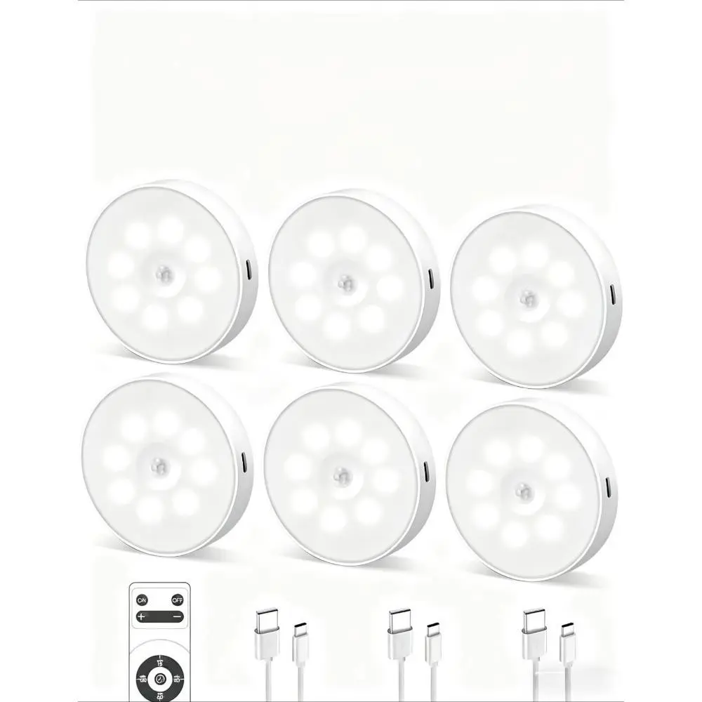 (1/3/6 Pack) Led Under Cabinet Lighting, Motion Sensor Light Indoor, 1000mAh Puck Lights with IR Remote, Rechargeable Under Counter Lights for Kitchen,Cabinets,Closet,Stairs Indoor, Interior Led Lights, Electronic Lights