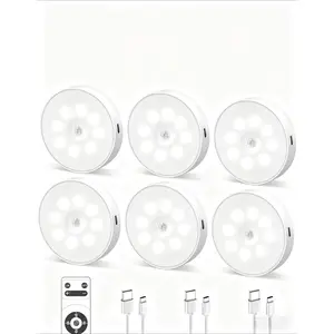 (1/3/6 Pack) Led Under Cabinet Lighting, Motion Sensor Light Indoor, 1000mAh Puck Lights with IR Remote, Rechargeable Under Counter Lights for Kitchen,Cabinets,Closet,Stairs Indoor